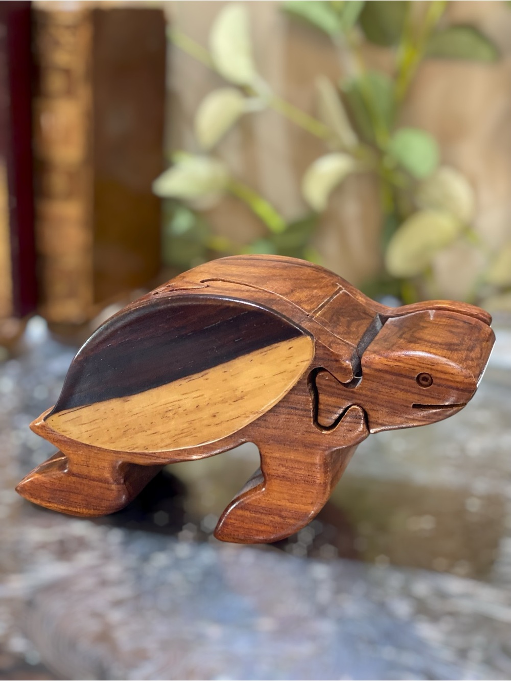Vintage Turtle Wood Puzzle Trinket Treasure Box